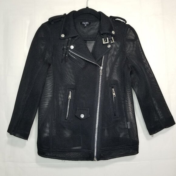 Luxe Moda mesh moto style jacket black size S small 3/4 sleeve zippers summer  T - Picture 1 of 9